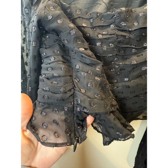 Lulus Black Sheer Swiss Dot Smocked Long Sleeve Top Women’s Size Medium Elegant - Picture 3 of 6